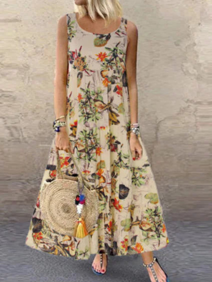 Retro Floral Print Short-sleeved Round Neck Dress by Trendy Attic Store01