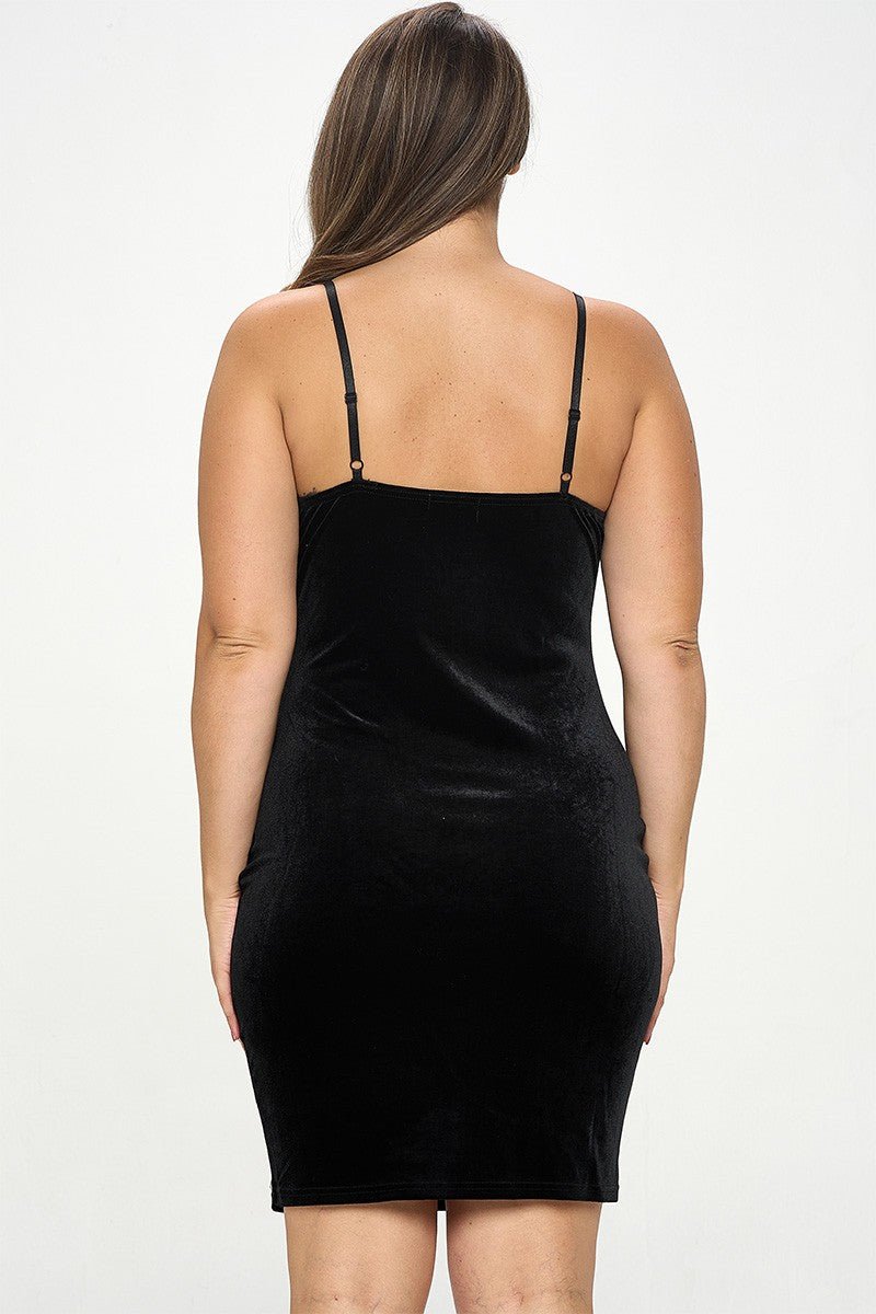 Velours Mini Feather Trim Lush Plus Size Mini Dress by Blaire Shops