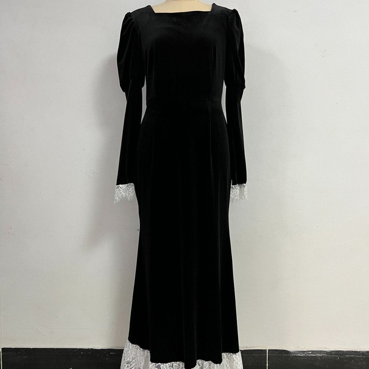 Velvet Gown with Lace Trim(MS238) by Mariam's Collection