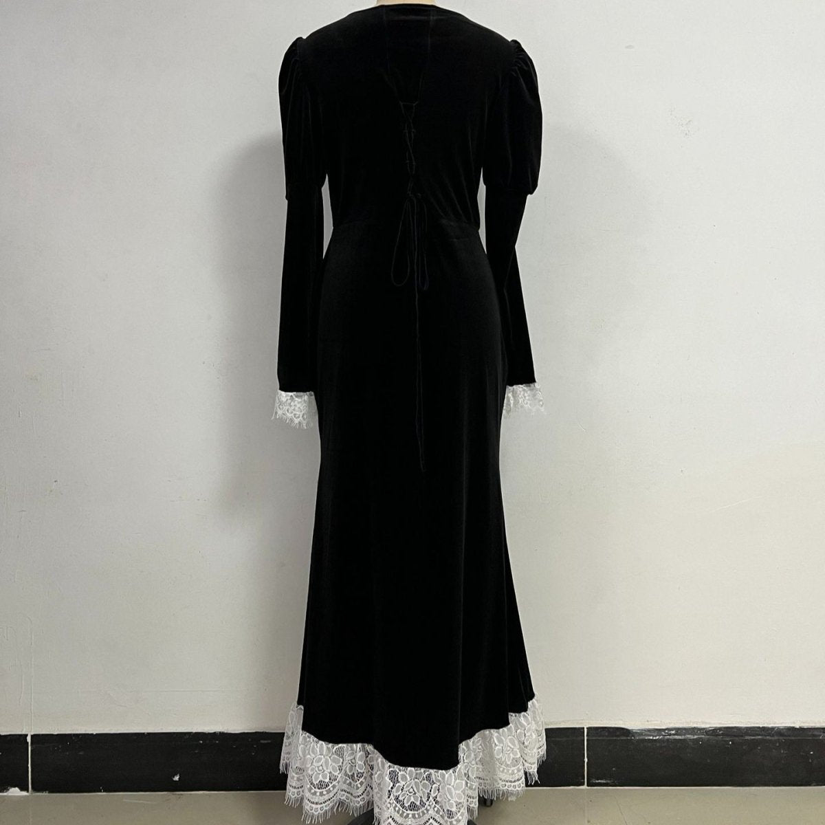 Velvet Gown with Lace Trim(MS238) by Mariam's Collection