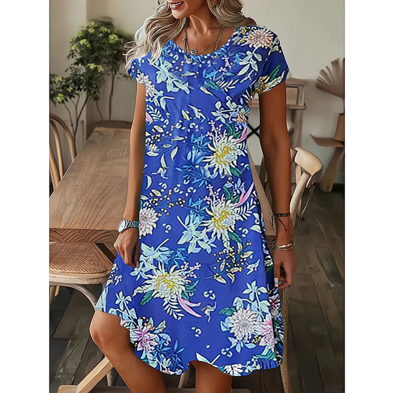 Loose Fit Printed Short Sleeve Dress by Trendy Attic Store01