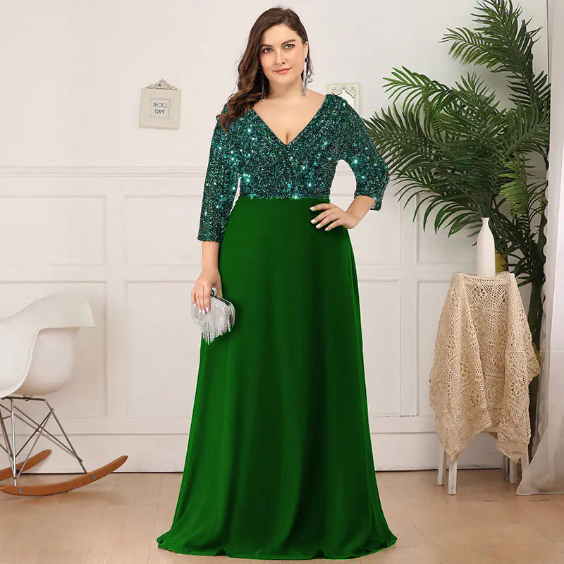 Plus Size Luxury Floor-Length Sequin Evening Dress by Trendy Attic Store01