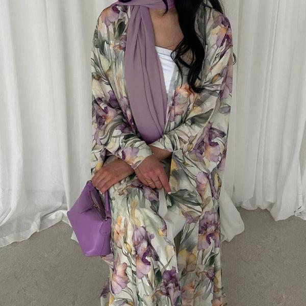 Watercolor Floral Print Abaya Set(MOA257) by Mariam's Collection