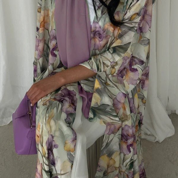 Watercolor Floral Print Abaya Set(MOA257) by Mariam's Collection