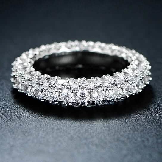 White Gold and Italian-Cut CZ 3 Row Eternity Ring - Size: 5 by DailySale