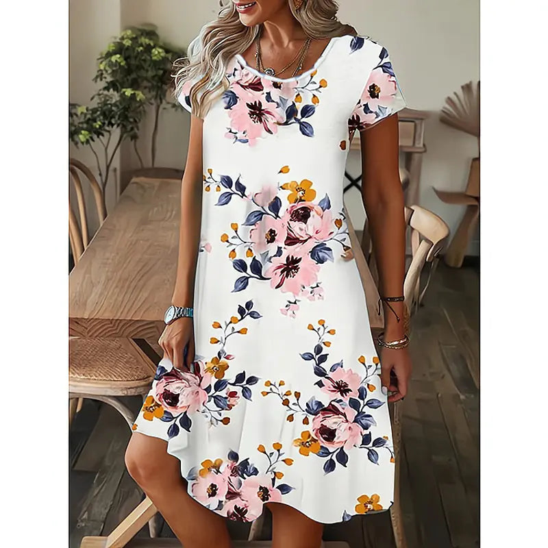 Loose Fit Printed Short Sleeve Dress by Trendy Attic Store01