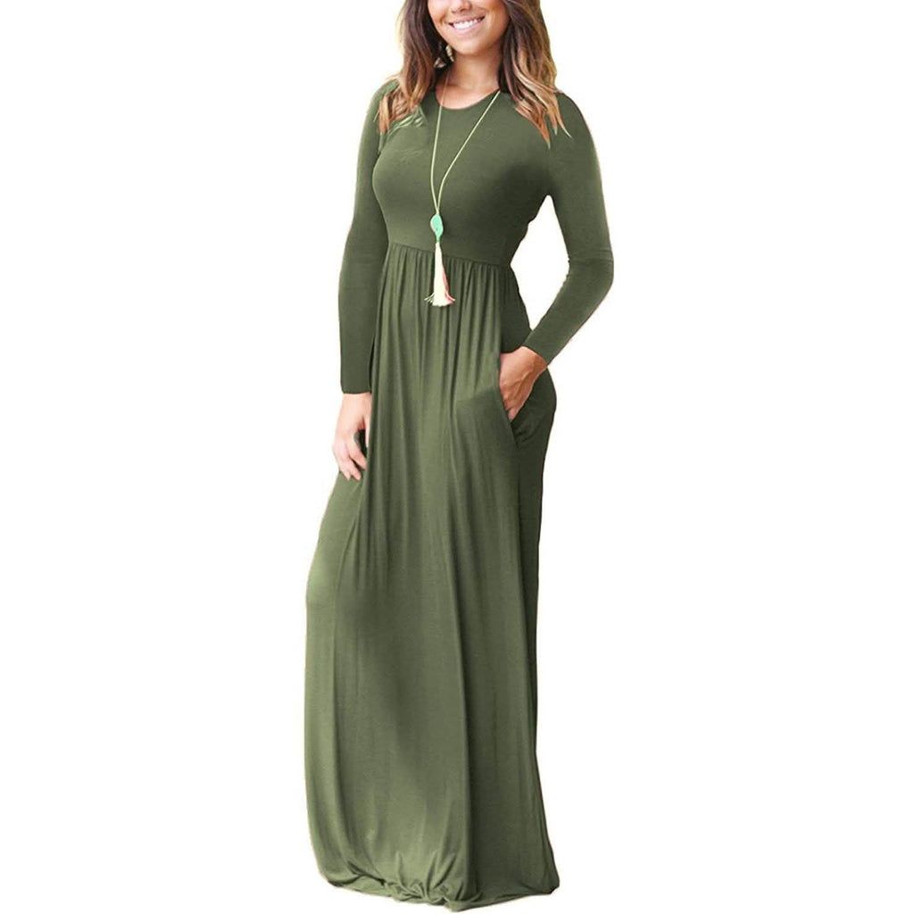 Women Long Sleeve Loose Plain Maxi Dresses Casual Long Dresses with Pockets by DailySale