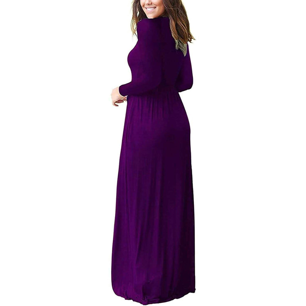 Women Long Sleeve Loose Plain Maxi Dresses Casual Long Dresses with Pockets by DailySale