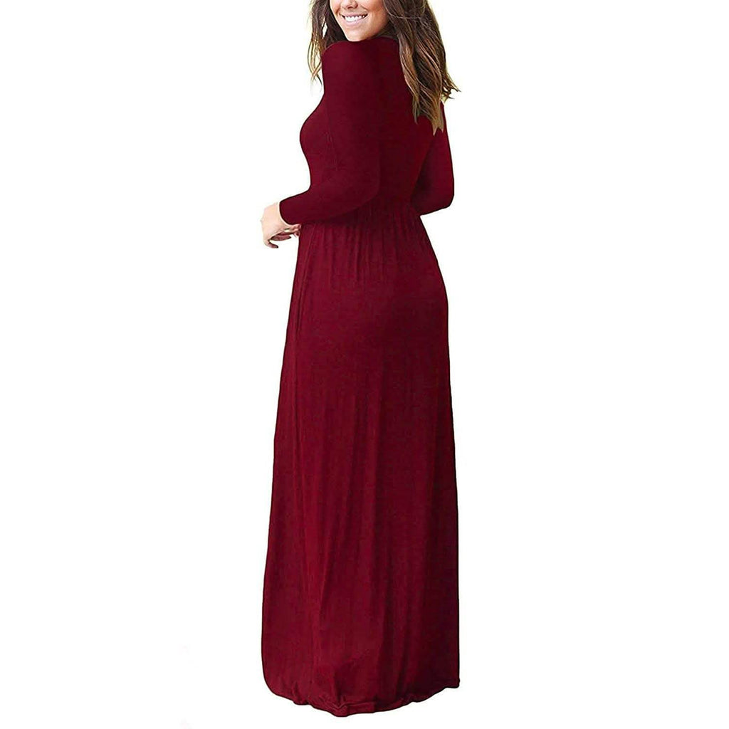 Women Long Sleeve Loose Plain Maxi Dresses Casual Long Dresses with Pockets by DailySale