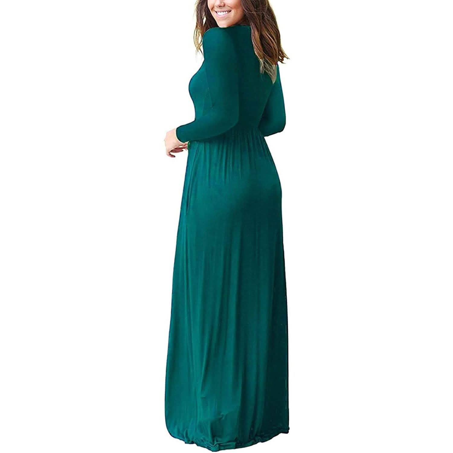 Women Long Sleeve Loose Plain Maxi Dresses Casual Long Dresses with Pockets by DailySale