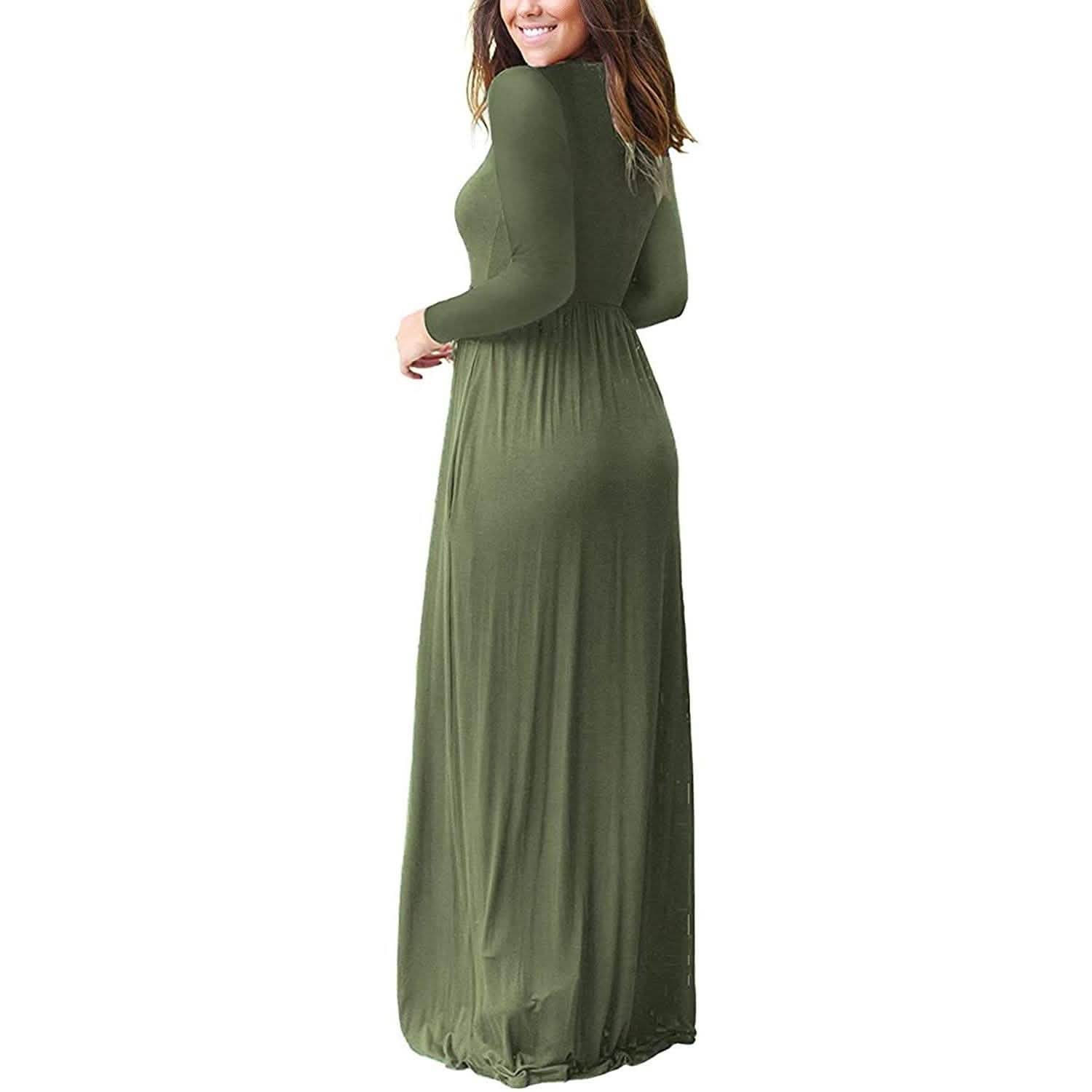 Women Long Sleeve Loose Plain Maxi Dresses Casual Long Dresses with Pockets by DailySale