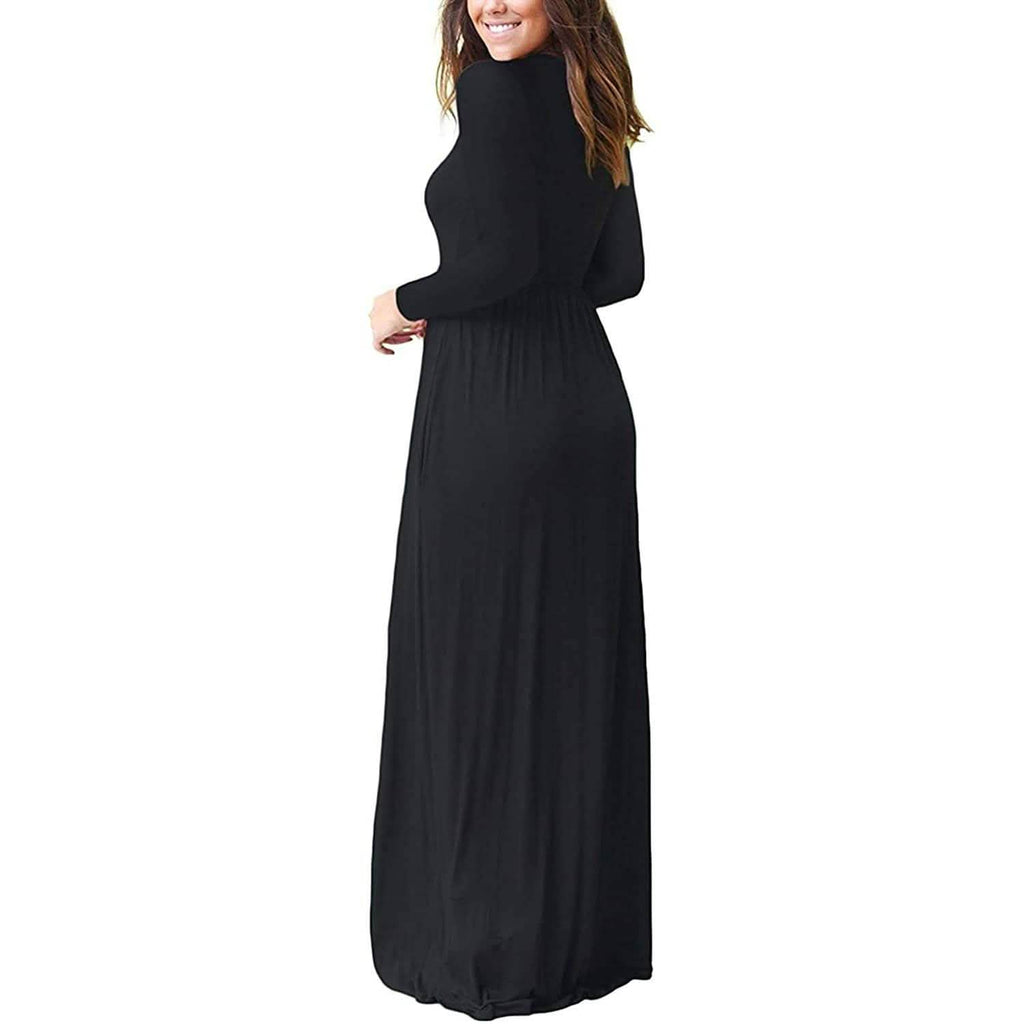 Women Long Sleeve Loose Plain Maxi Dresses Casual Long Dresses with Pockets by DailySale