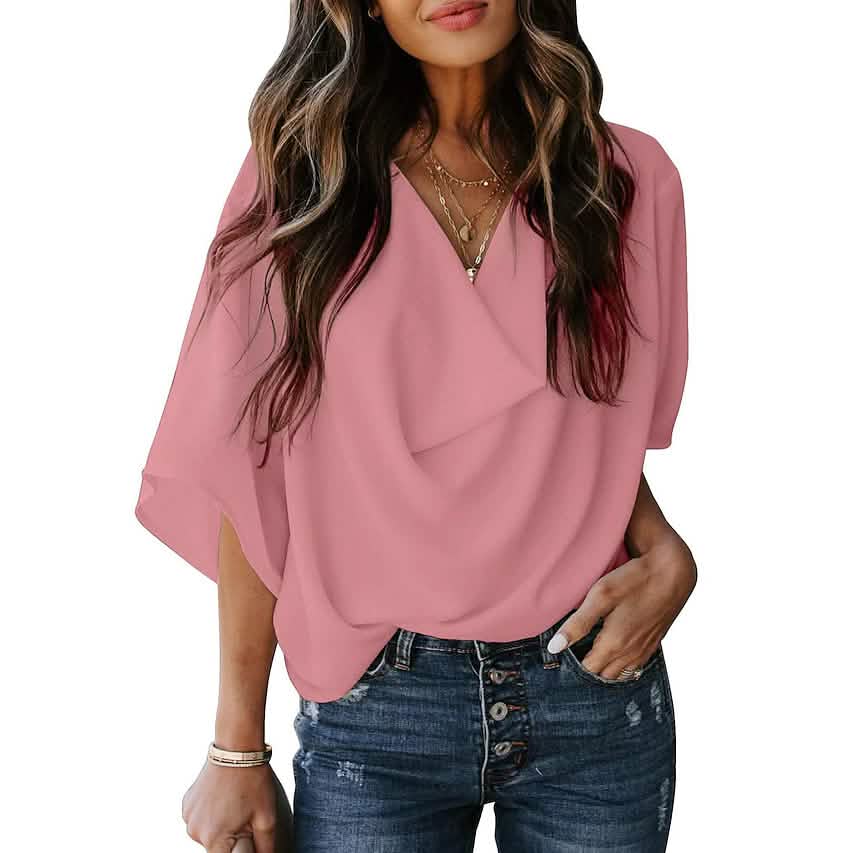 Women's Blouse Plain V Neck Basic Tops by DailySale