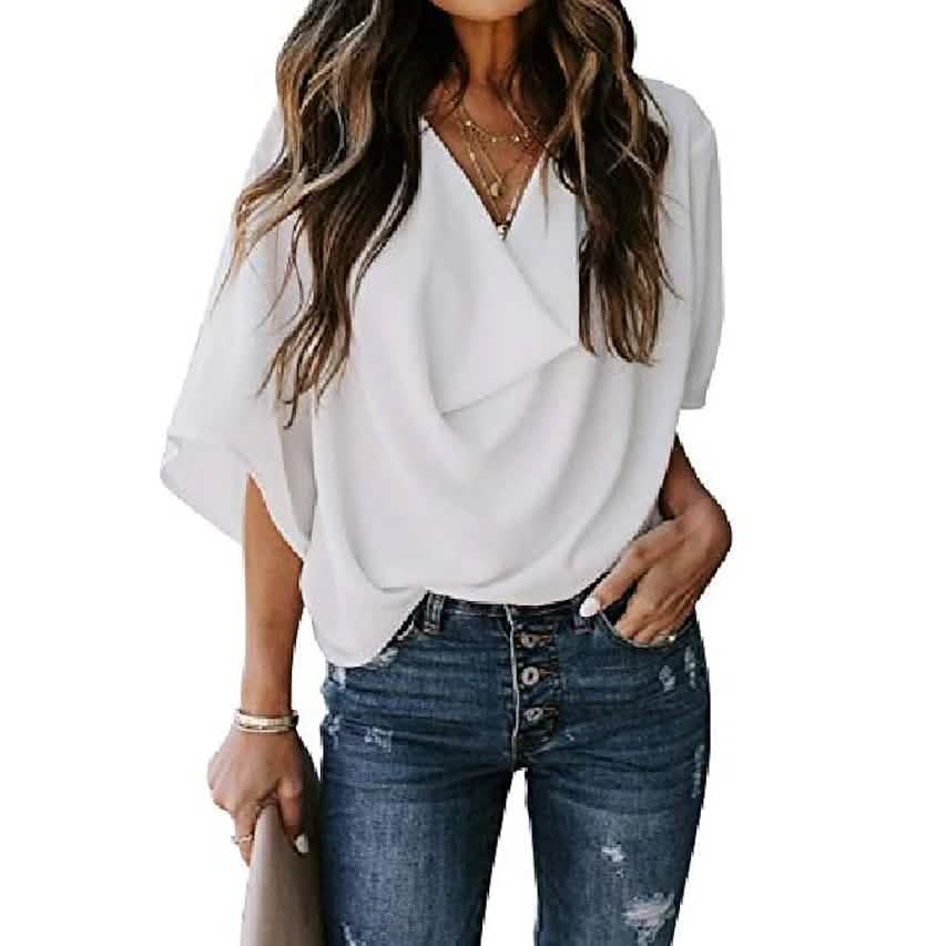 Women's Blouse Plain V Neck Basic Tops by DailySale