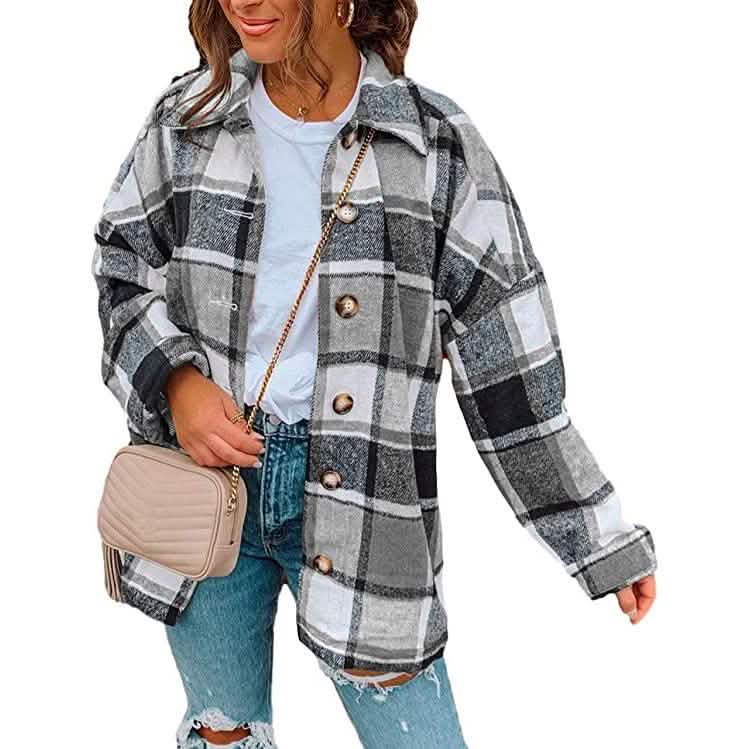 Women's Casual Woolen Long Sleeve Button Down Plaid Jacket by DailySale
