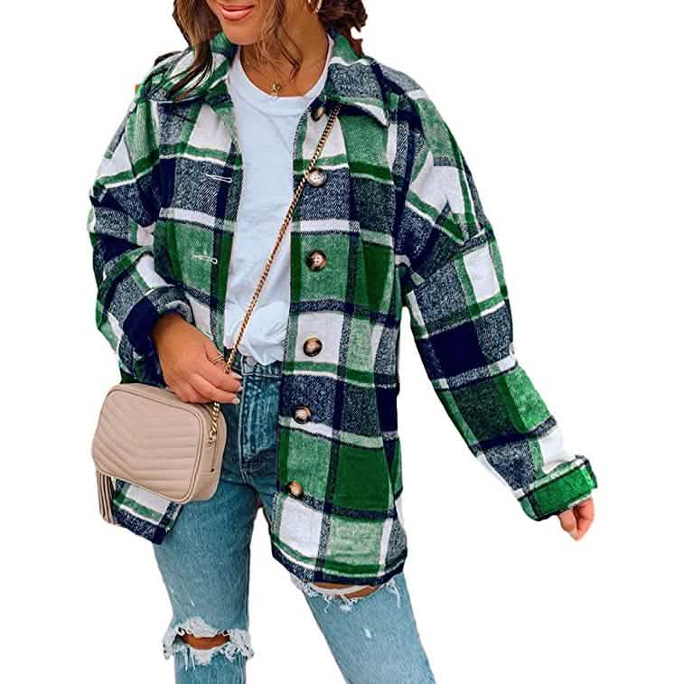 Women's Casual Woolen Long Sleeve Button Down Plaid Jacket by DailySale
