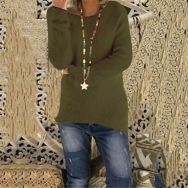 Women's Fashion Autumn and Winter Long Sleeve Knitted Sweaters Solid Color Warm Pullover Tops by DailySale