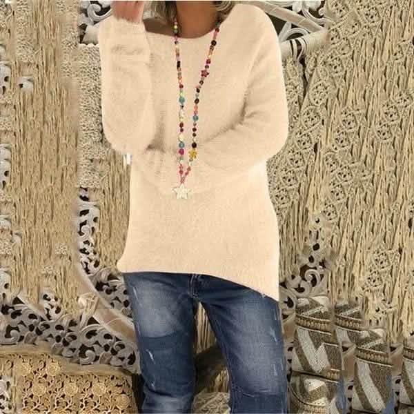 Women's Fashion Autumn and Winter Long Sleeve Knitted Sweaters Solid Color Warm Pullover Tops by DailySale