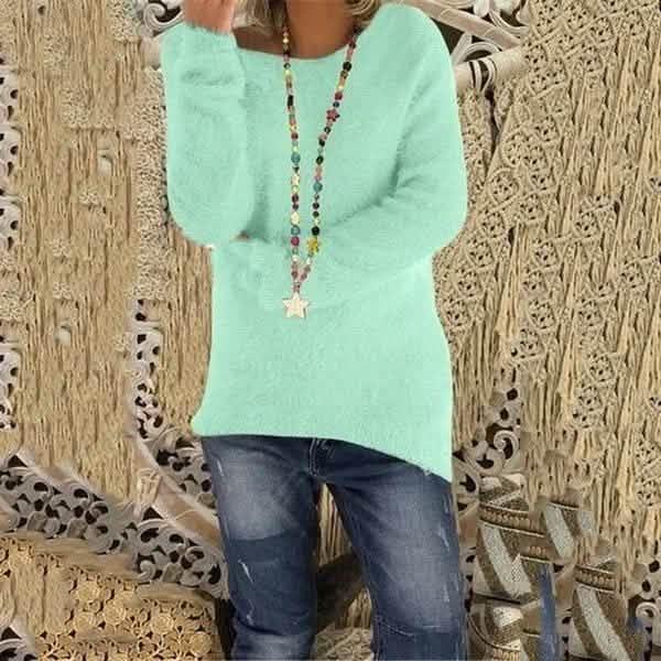 Women's Fashion Autumn and Winter Long Sleeve Knitted Sweaters Solid Color Warm Pullover Tops by DailySale