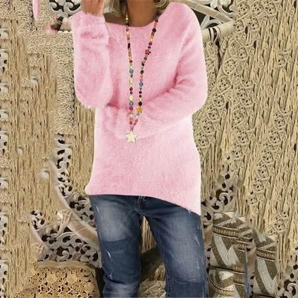 Women's Fashion Autumn and Winter Long Sleeve Knitted Sweaters Solid Color Warm Pullover Tops by DailySale