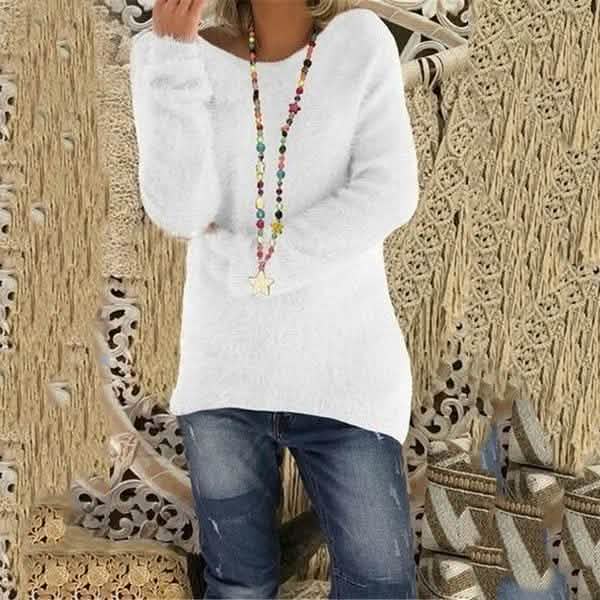 Women's Fashion Autumn and Winter Long Sleeve Knitted Sweaters Solid Color Warm Pullover Tops by DailySale