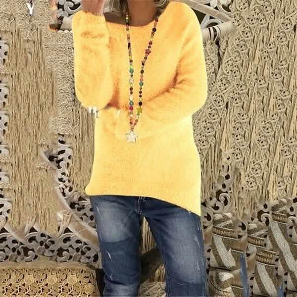 Women's Fashion Autumn and Winter Long Sleeve Knitted Sweaters Solid Color Warm Pullover Tops by DailySale