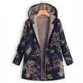 Women's Fashion Leaves Floral Print Fluffy Fur Hooded Long Sleeve Vintage Casual Coat by DailySale