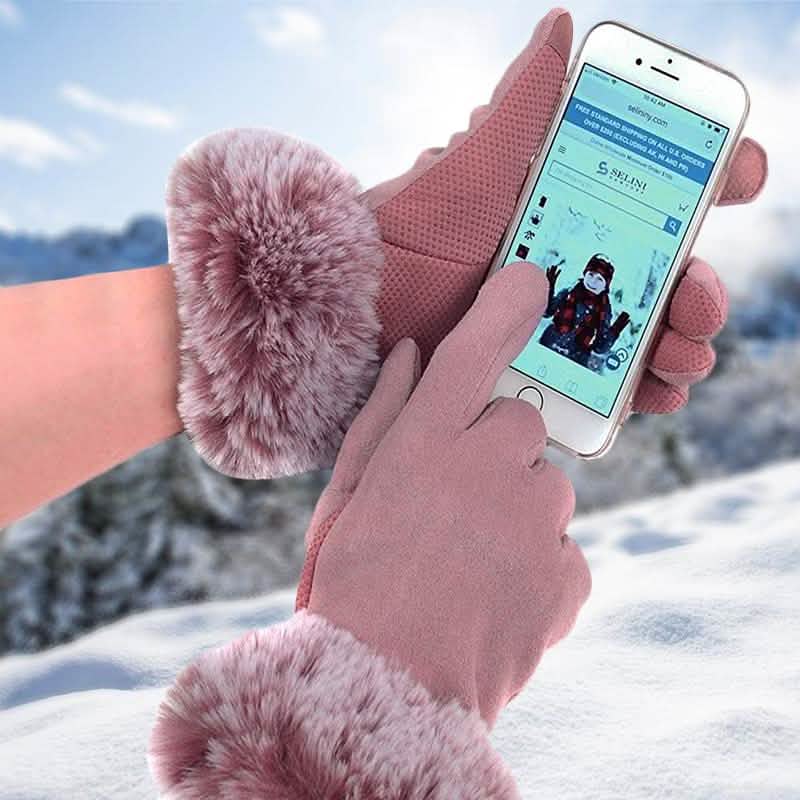 Women's Faux-Fur Cuff Touch-Screen Gloves with Non-Slip Grip by DailySale