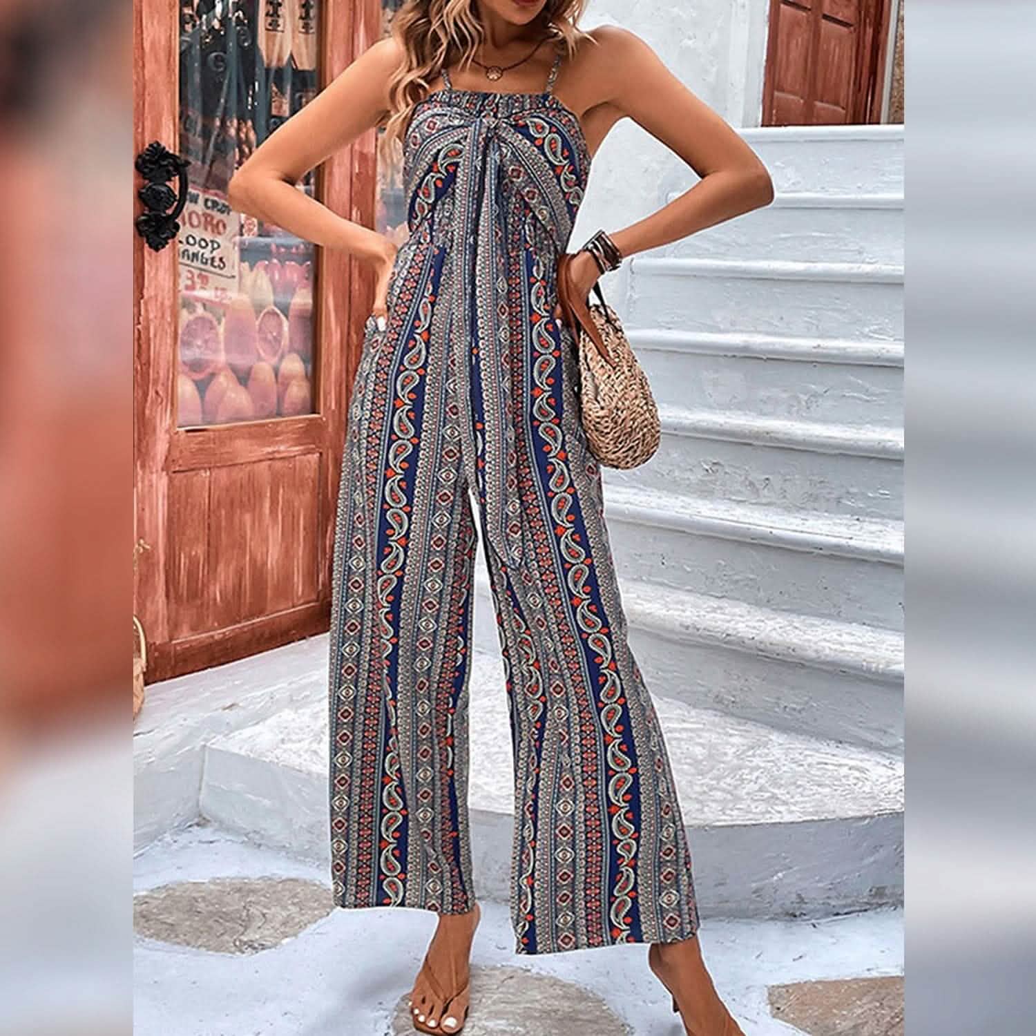 Women's Jumpsuit Pocket Print Geometric Square by DailySale