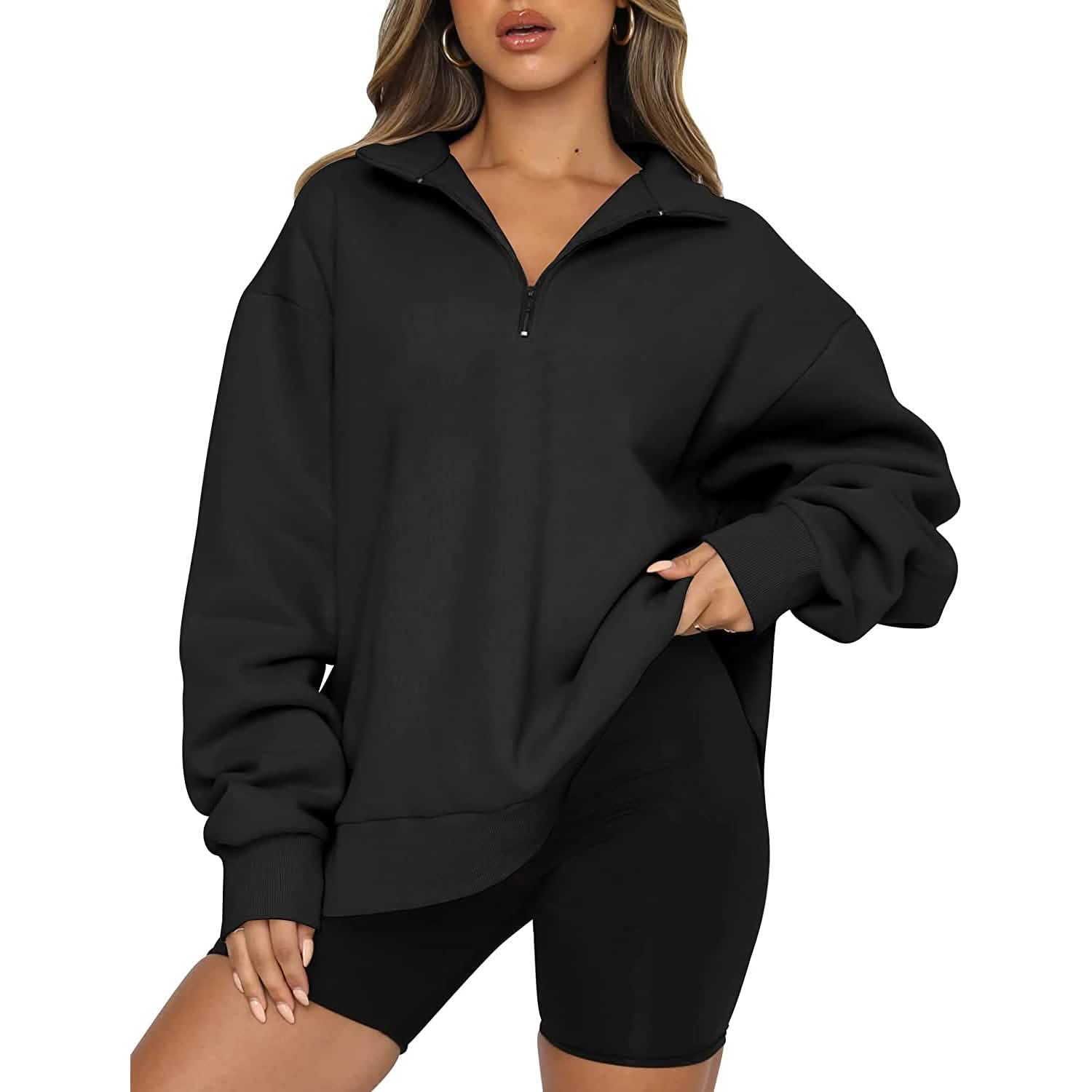 Womens Oversized Half Zip Pullover Long Sleeve Sweatshirt by DailySale