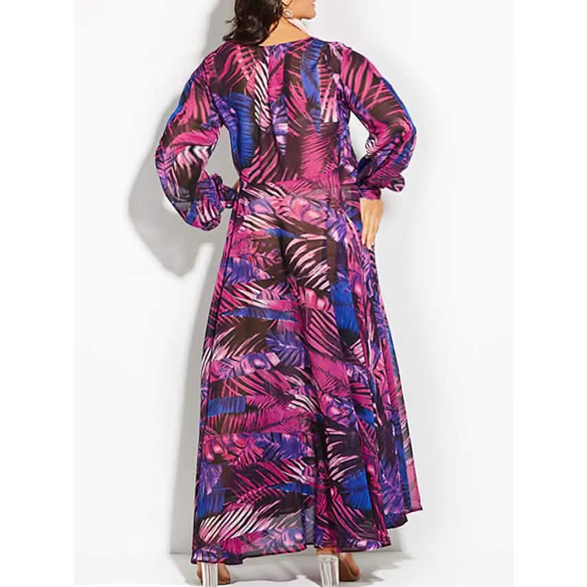 Women's Plus Size A Line Dress Floral V Neck Print Lantern Sleeve by DailySale