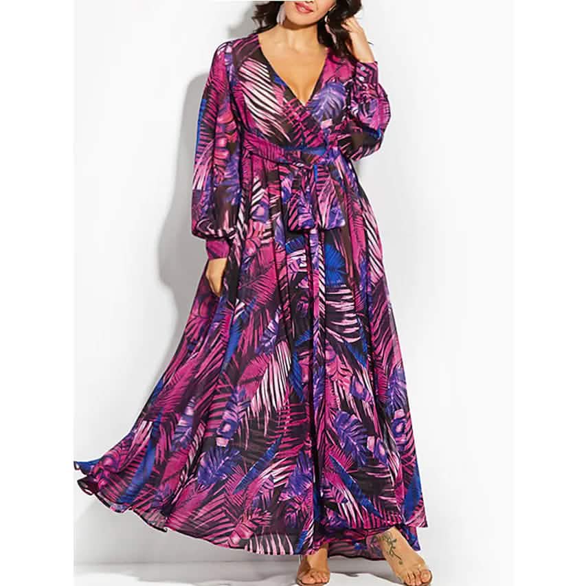 Women's Plus Size A Line Dress Floral V Neck Print Lantern Sleeve by DailySale