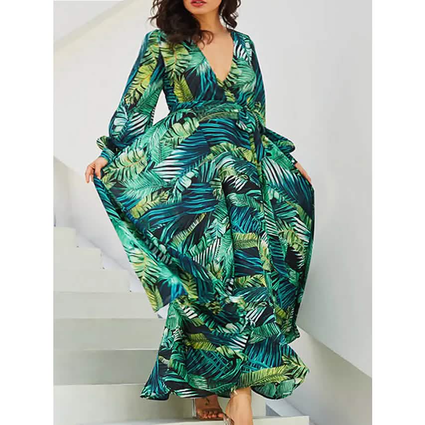Women's Plus Size A Line Dress Floral V Neck Print Lantern Sleeve by DailySale