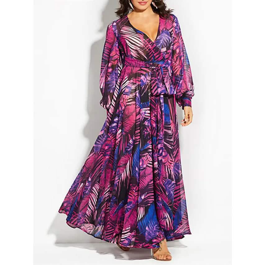 Women's Plus Size A Line Dress Floral V Neck Print Lantern Sleeve by DailySale