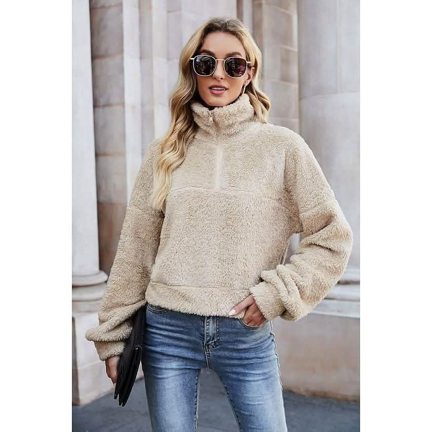 Women's Pullover Plain Quarter Zip Sweatshirt by DailySale