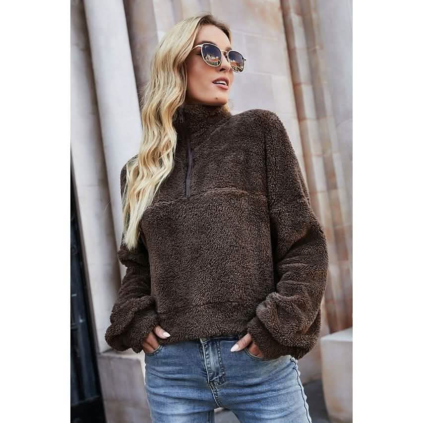 Women's Pullover Plain Quarter Zip Sweatshirt by DailySale