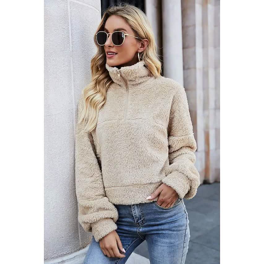 Women's Pullover Plain Quarter Zip Sweatshirt by DailySale