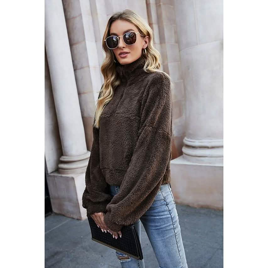 Women's Pullover Plain Quarter Zip Sweatshirt by DailySale