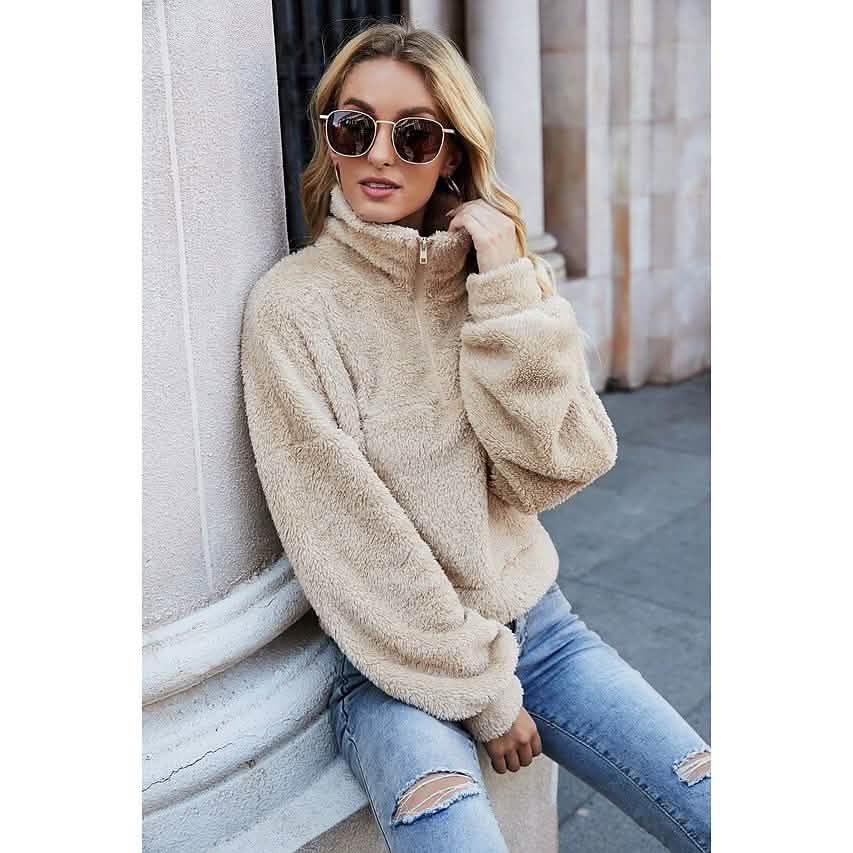 Women's Pullover Plain Quarter Zip Sweatshirt by DailySale