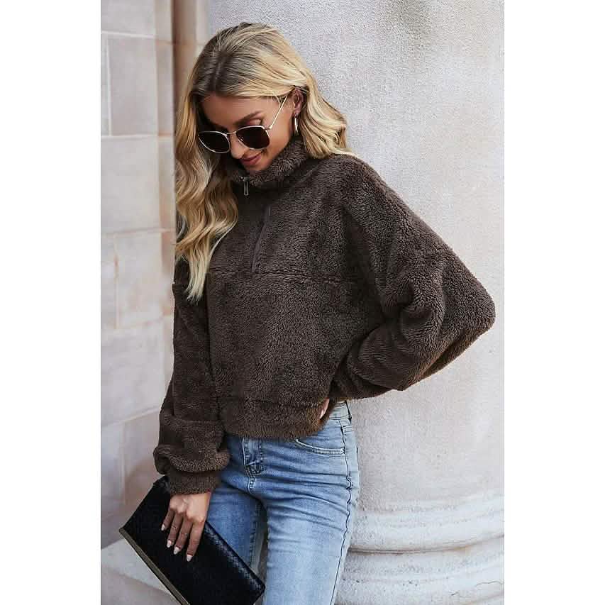 Women's Pullover Plain Quarter Zip Sweatshirt by DailySale