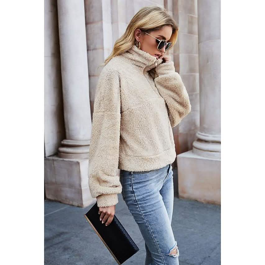 Women's Pullover Plain Quarter Zip Sweatshirt by DailySale