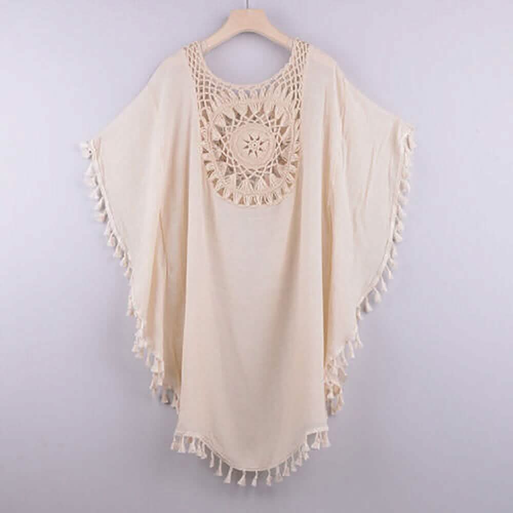 Women's Swimwear Cover Up Beach Dress Tassel Printing Hole by DailySale