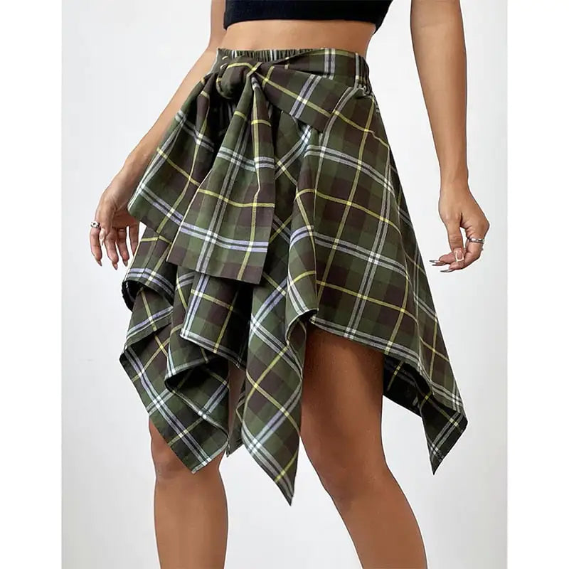 High Waist Irregular Plaid Skirt for Women by Trendy Attic Store01