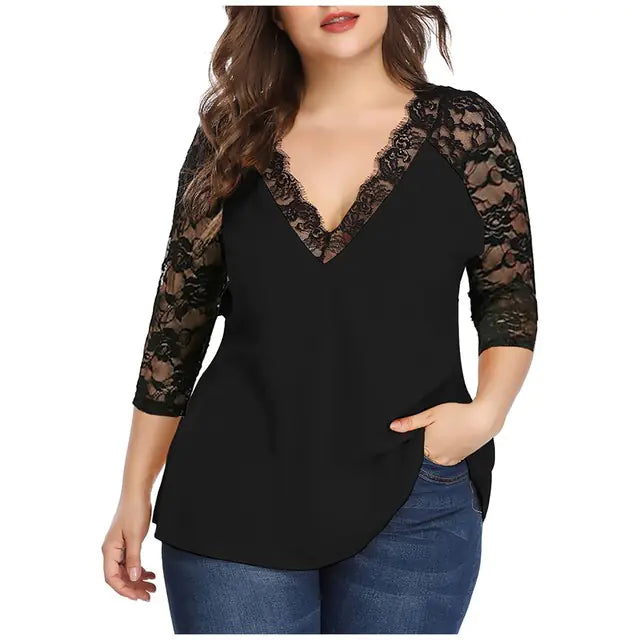 Plus Size Lace Blouse for Women - Casual Long Sleeve Top by Trendy Attic Store01