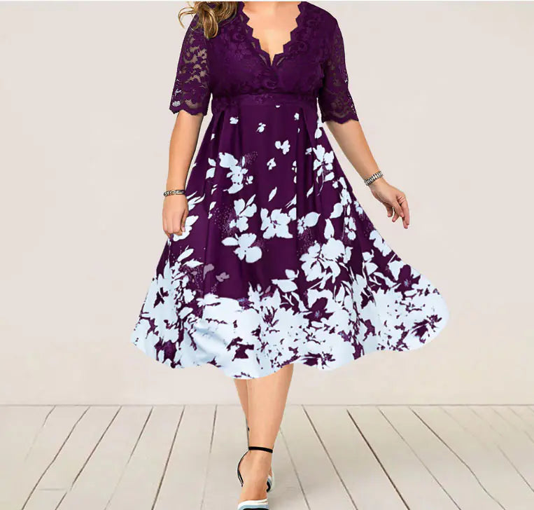 Plus Size Elegant Blue Lace Summer Evening Dress by Trendy Attic Store01
