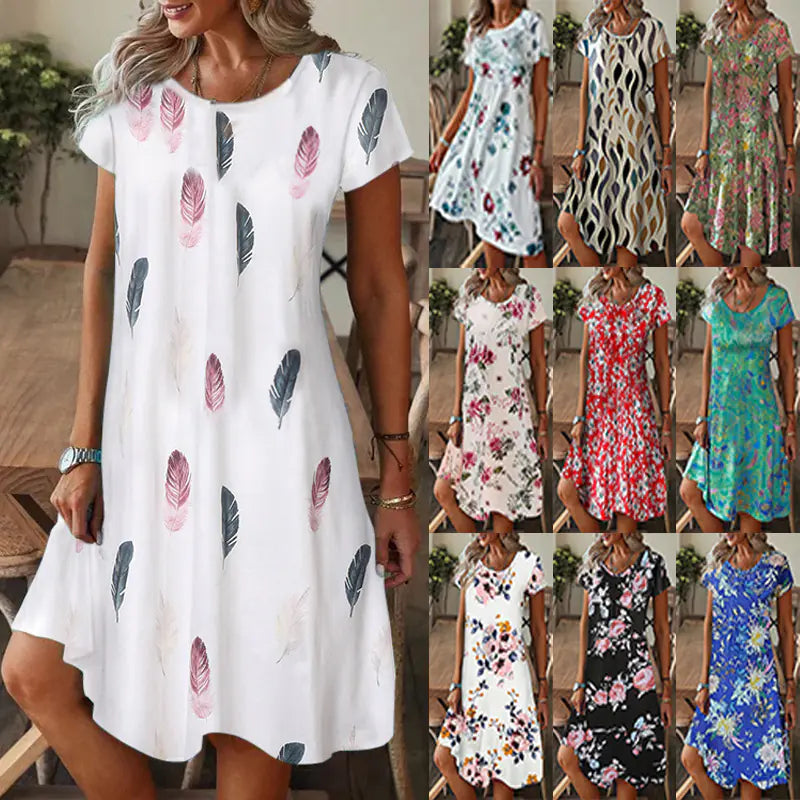 Loose Fit Printed Short Sleeve Dress by Trendy Attic Store01