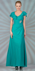 CLEARANCE - Cinderella Divine 1298 Long Dress Chiffon Short Sleeves by DiscountDressShop