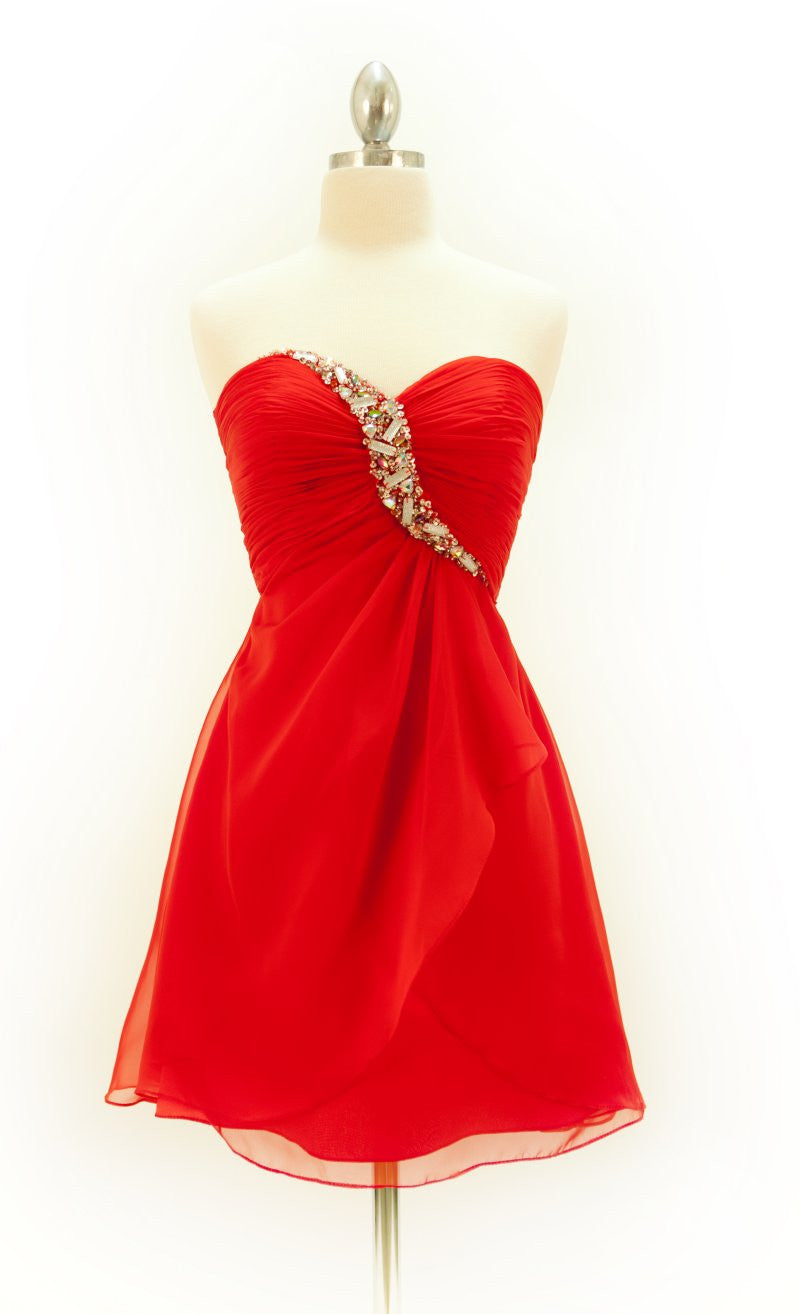 CLEARANCE - Cinderella Divine HK5744 Short Red Chiffon Dress (Size 4) by DiscountDressShop