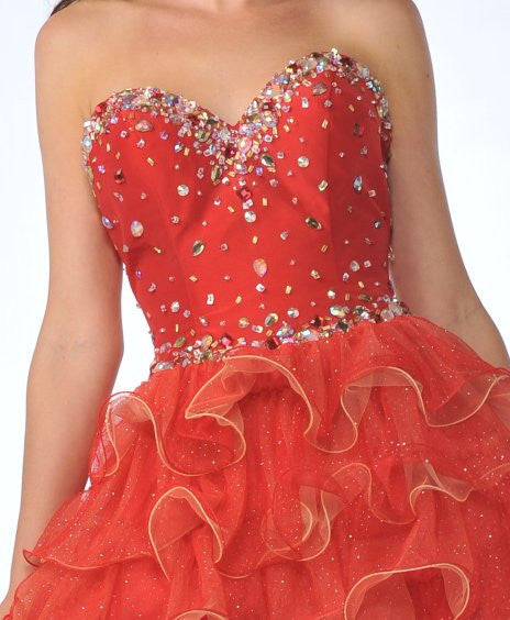 CLEARANCE - Cinderella Divine 1833 Ruffle Layer Tulle Skirt Dress (Size 4) by DiscountDressShop