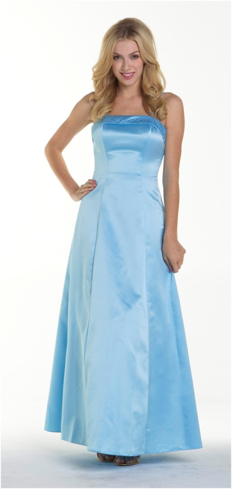 CLEARANCE - Bridesmaid Dress Poly Satin Spaghetti Strap A Line Gown (Size Small) by DiscountDressShop